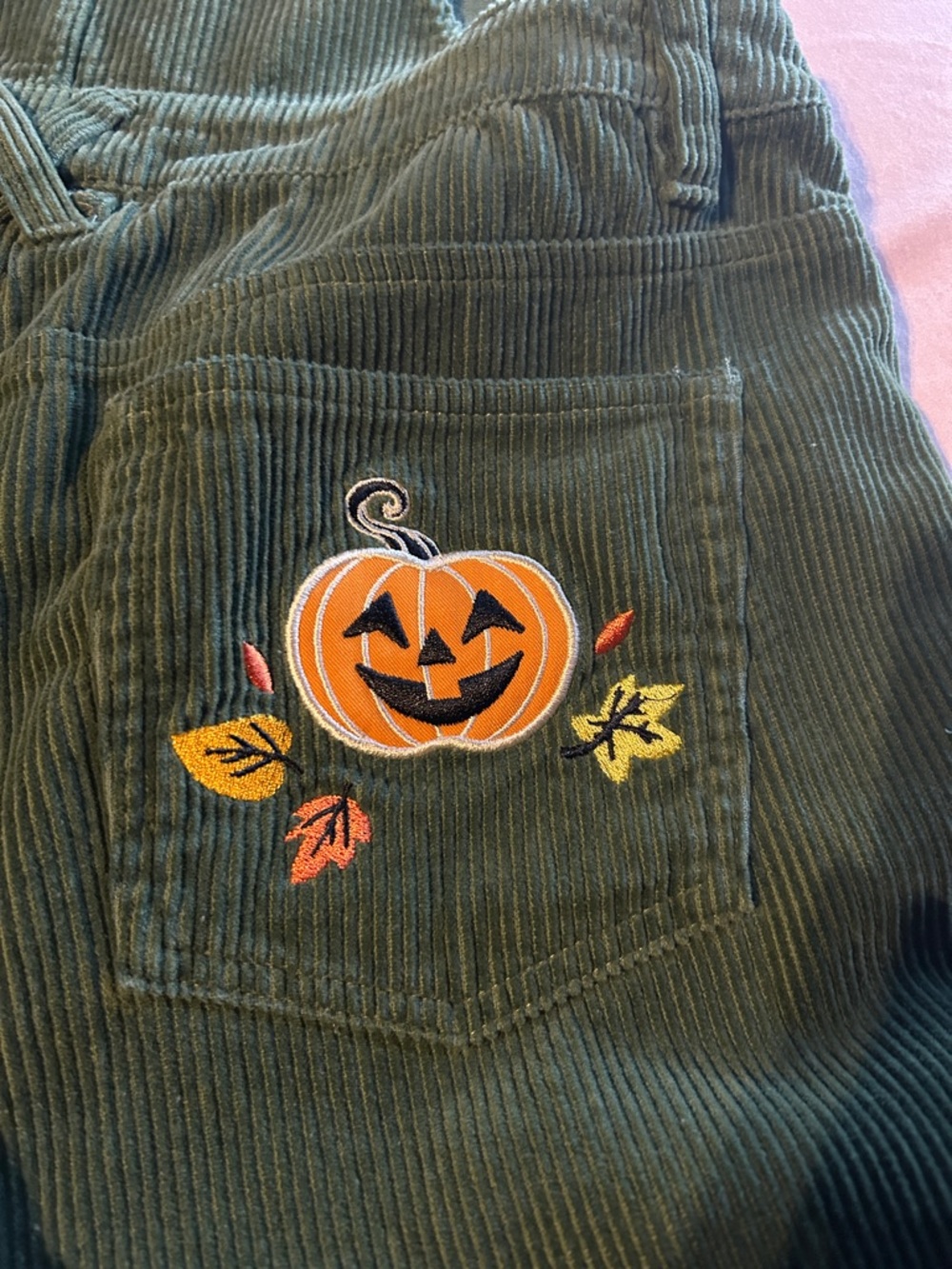 Green Corduroy Short Overalls with Disney Halloween Embroidery - Picture 3 of 9